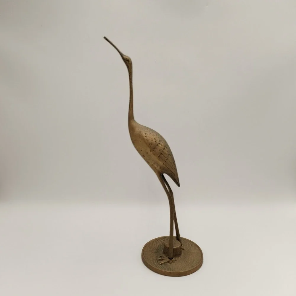 Vtg Brass Crane Bird Figurine Heron Egret Statue Mid Century Modern 11.5